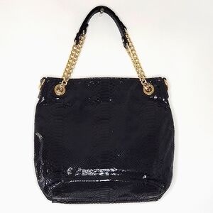 Michael Kors Embossed Snake Print Shouder Bag Chain Link Strap Leather Handbag